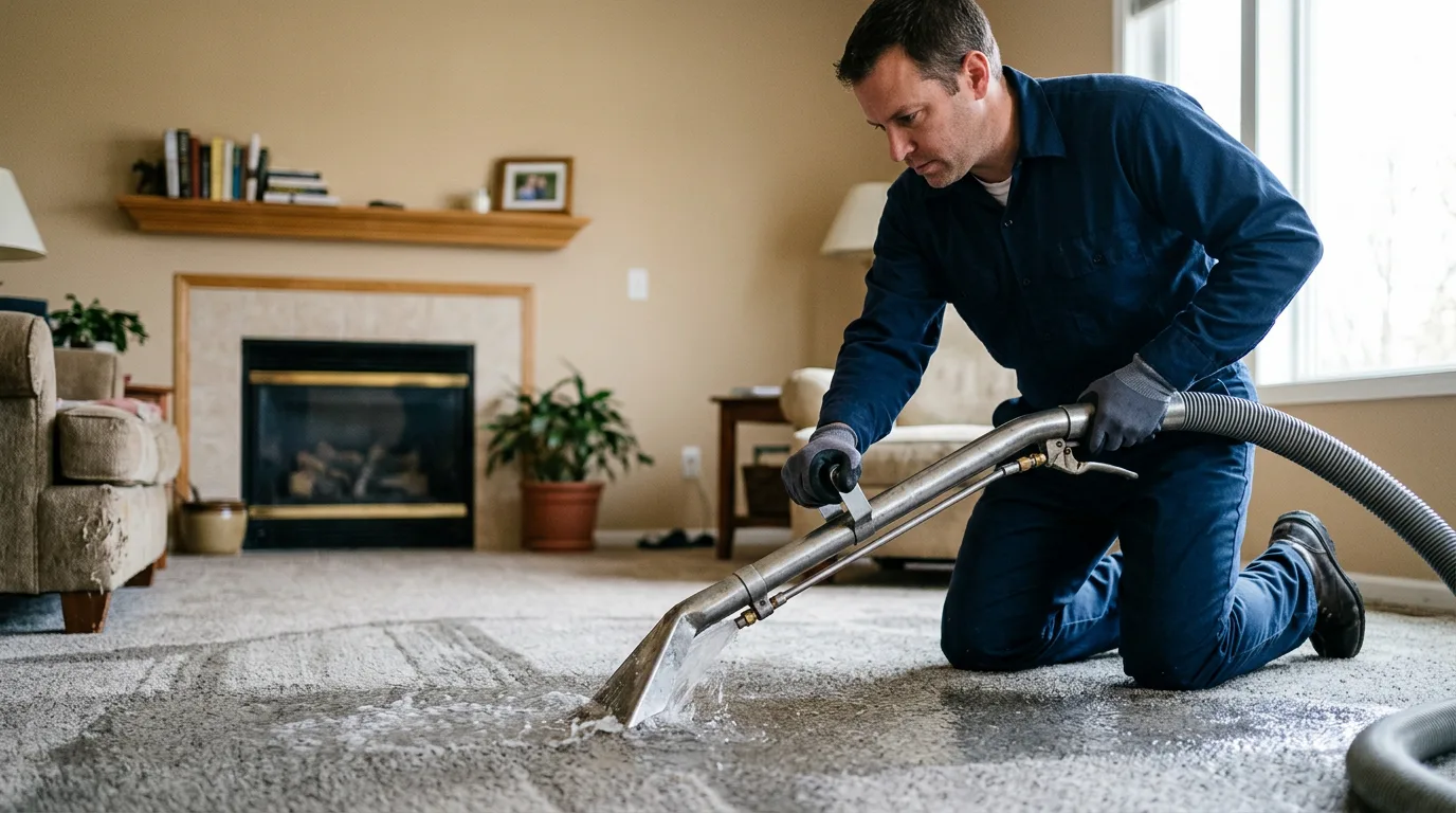 Water damage restoration technician working near Gorham, KS